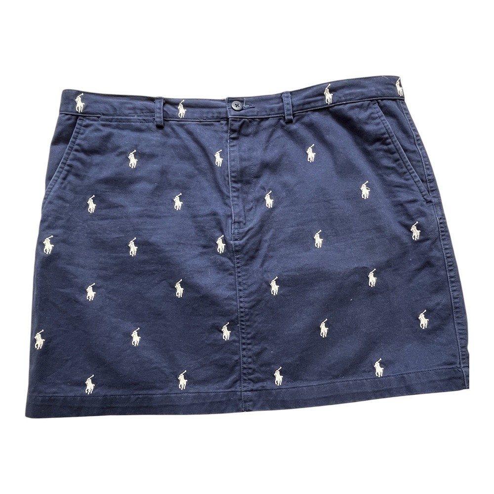 Ralph Lauren Sport Navy Blue Embroidered Pony Logo Chino Mini Skirt Womens 14
